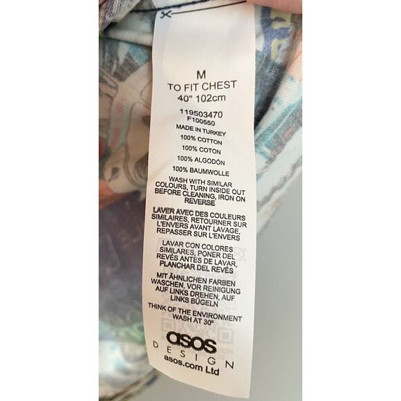 ASOS Design Mens Shirt M Bright Kitch Allover Pattern 100% Cotton Short Sleeve - Picture 4 of 4